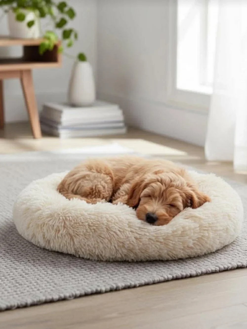 20" Donut Plush Pet Dog Cat Bed Fluffy Soft Warm Calming Bed Sleeping Kennel Nes - Picture 5 of 5